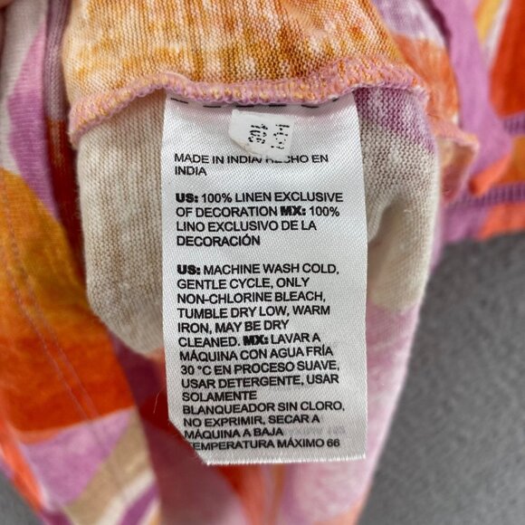 Chicos Top Womens 3 US Extra Large Orange Multi Linen Abstract Lace Detail Slub - Picture 6 of 9